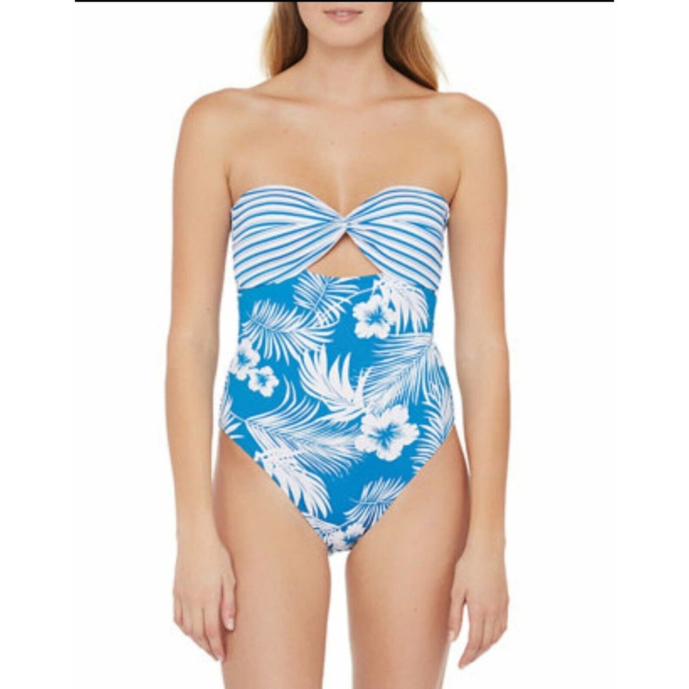 Hobie NOWT Women's Palm🌴Island Twist Bandeau Swimsuit In Peacock